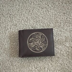 Elegant Brown Leather Wallet with Celtic Motif